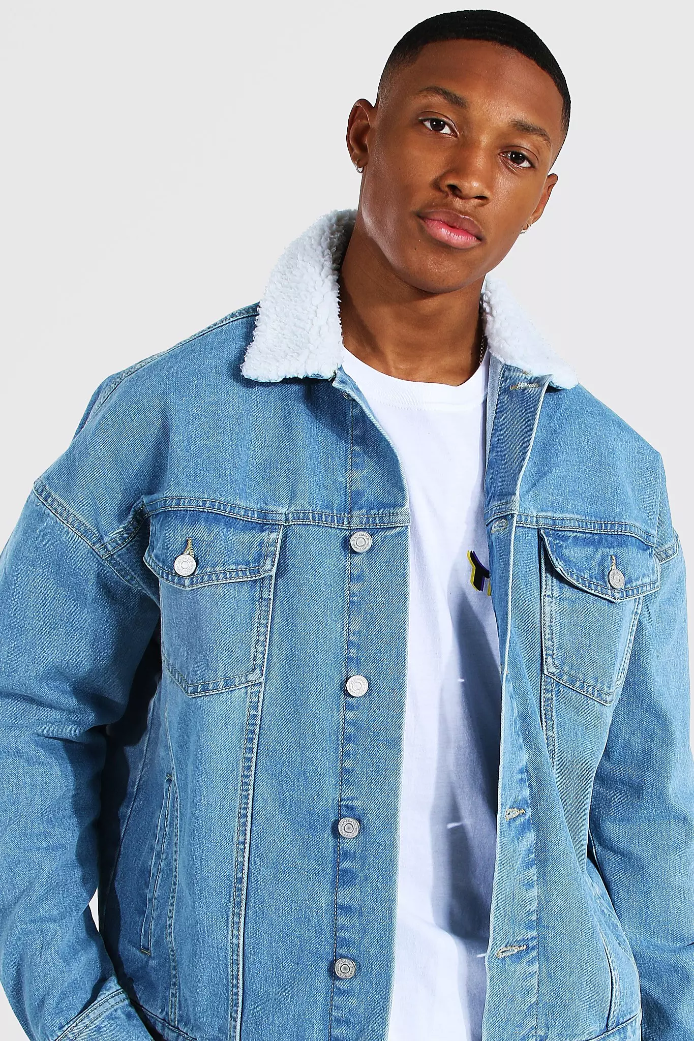 Borg collar clearance denim jacket mens